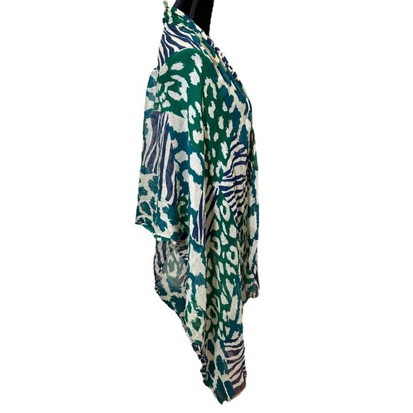 Unbranded Scarf Womens Long Rectangle Blue Green Animal Print Camo Fringe - Picture 4 of 8